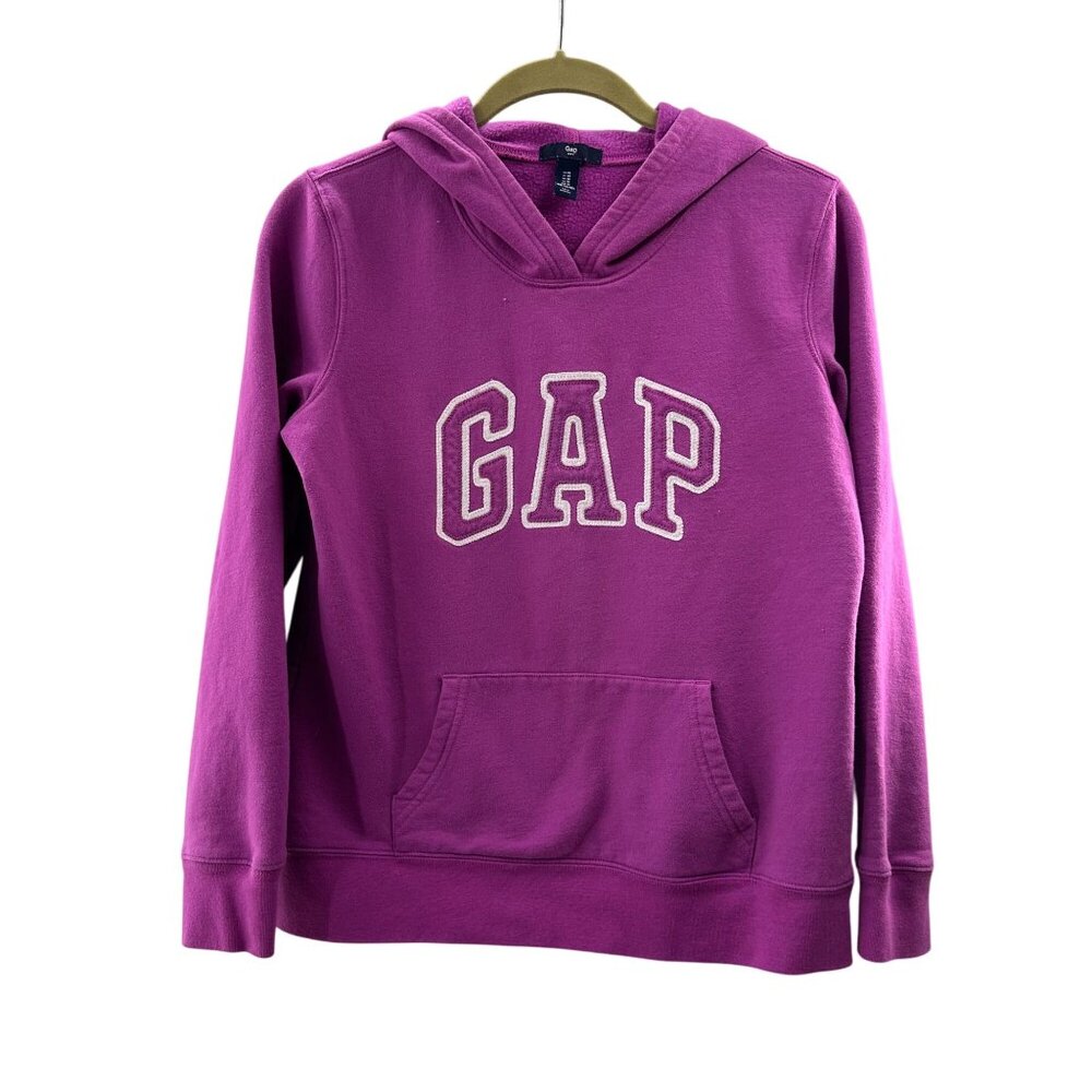 Gap Womens Purple Pullover Hoodie Logo Medium Fleece-Lined Kangaroo Pocket